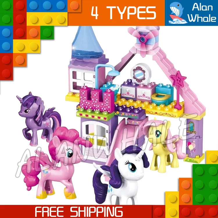 

4Types Horse Princess Castle Rarity Fluttershy Pinkie Pie Model Building Blocks Toys Compatible with Lego Duplo
