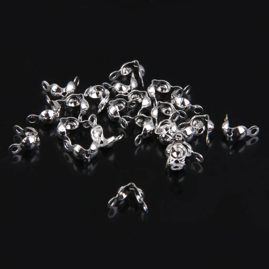Silver Tone Bead Tip Clam Shell Knot Covers Jewelry Making DIY Pack of 60PCS