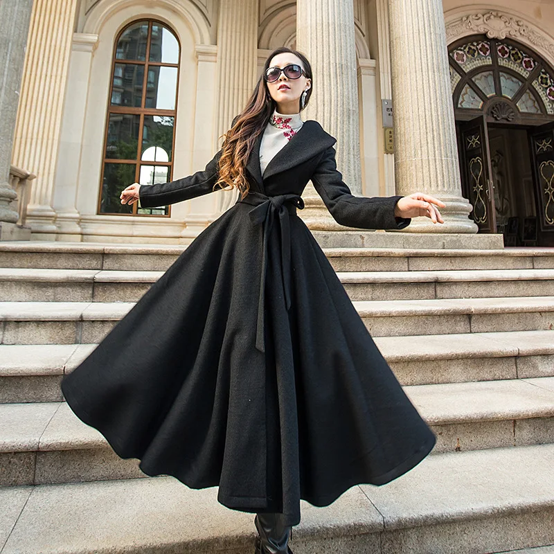 YOSIMI 2017 Autumn Winter Skirt Woolen Coat High Quality Maxi Elegant Wool Long Women Coat Turn-down Collar Brand Clothing pink