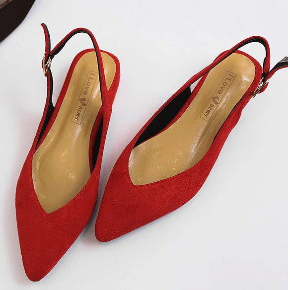 

Women Flats Slingback Sandals Pointy toe quality Suede Ladies flat Shoes V Shallow Mules Fashion Female Nude Flat Sandals Work