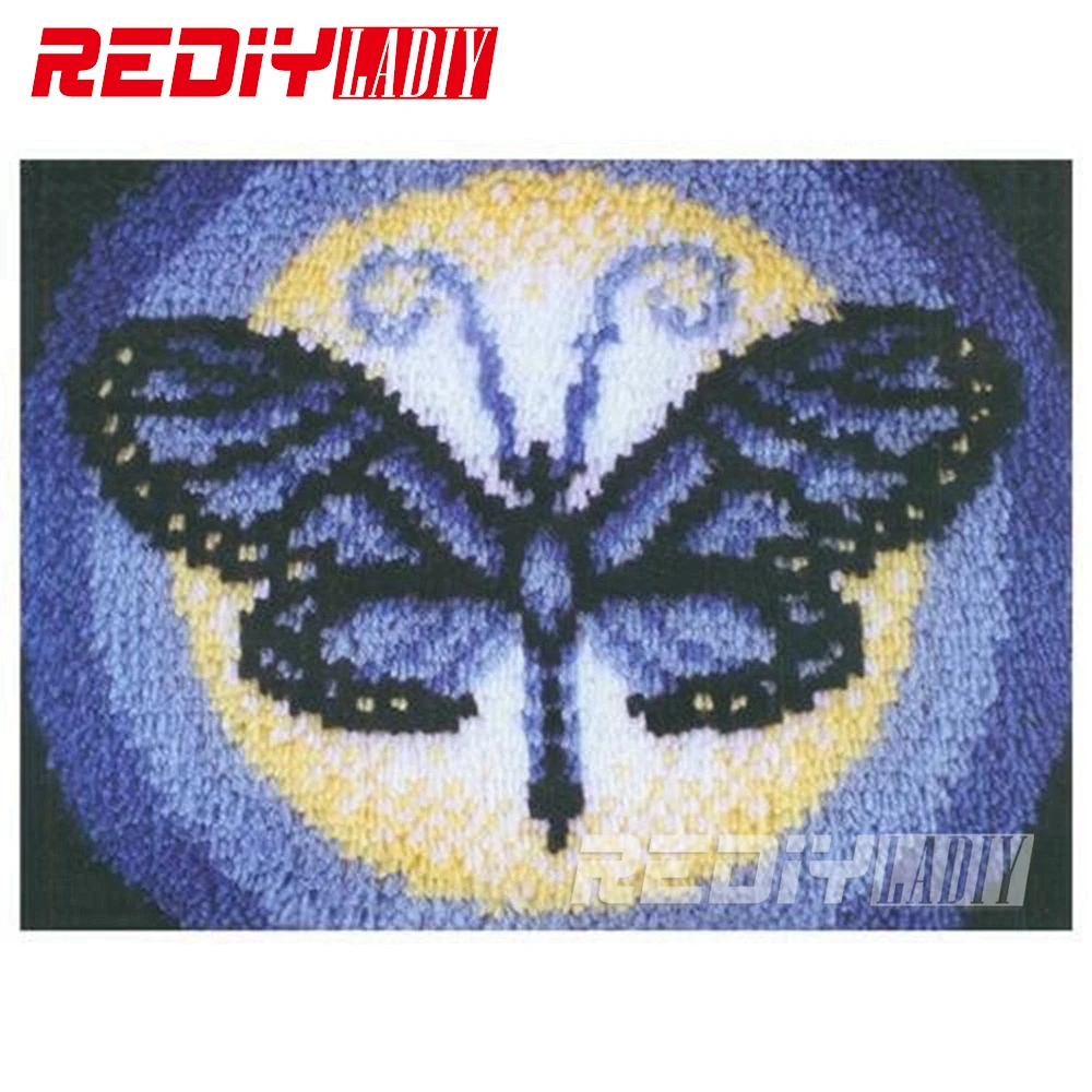 

REDIY LADIY Latch Hook Rug Animal Wall Tapestry Butterfly Floor Mat Pre-Printed Canvas Cushion Yarn Embroidery Unfinished Carpet