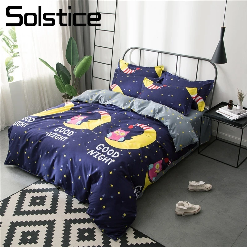 Solstice Home Textil Dunkelblau Mond Luna Eule Stern Bettbezug Bett Blatt Kissenbezug Junge Kind Teenager Madchen Bettwasche Set Twin Voll Bedding Sets Aliexpress