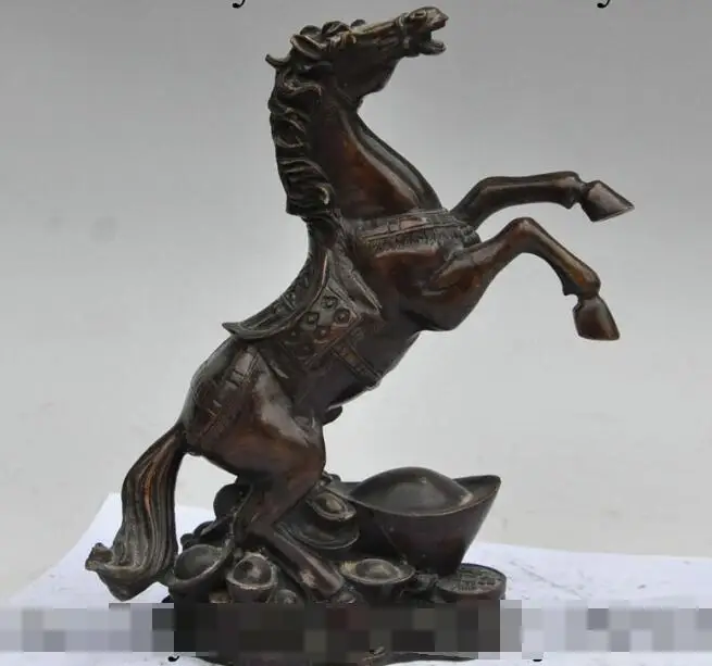 

S7214 8" chinese bronze wealth money coin ingot yuanbao horse steed rich lucky statue D0317