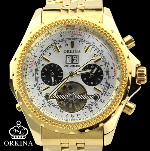 man watch blackcat Orkina Automatic Mechanical Gold Wrist Watches Stainless Steel Large Dial Tourbillon Watch Male