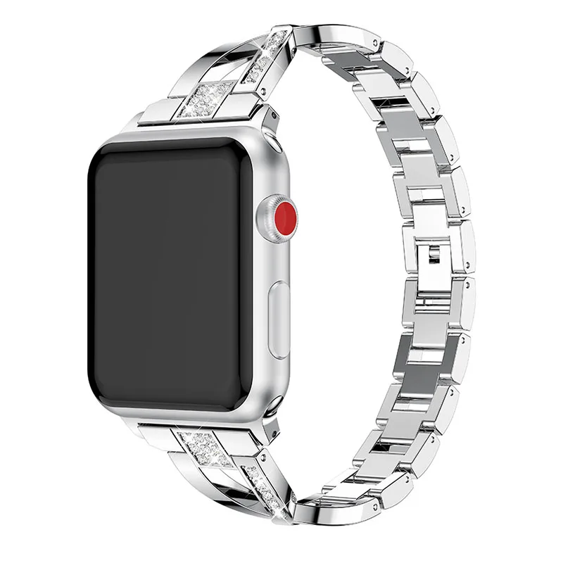 Для Apple Watch ремешок 40 мм 44 мм 38 мм 42 мм Женский Алмазный ремешок для iWatch серии 4 3 2 1 браслет ремешок из нержавеющей стали браслет - Цвет ремешка: Серебристый
