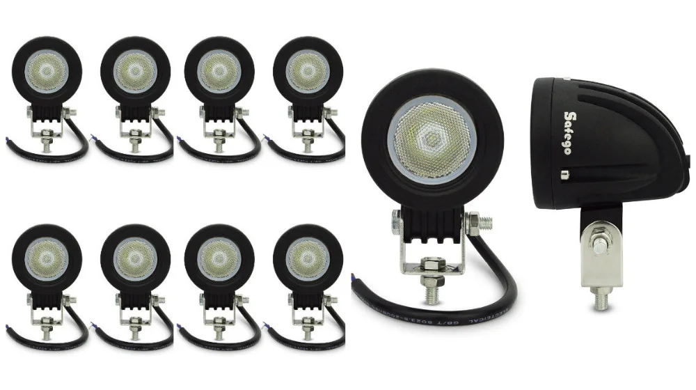 

10pcs 10W IP67 led work light 12v Lamp Bulb Off-Road 4WD 4x4 12v 24v Truck Boat Spot Flood Round LED Driving Fog Light