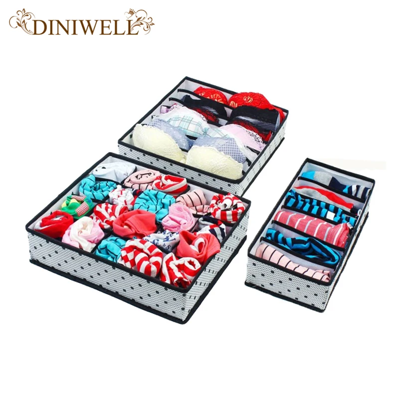 DINIWELL 1Set Collapsible Storage Boxes For Bra Underwear Folding Closet Organizer Drawer Divider Container
