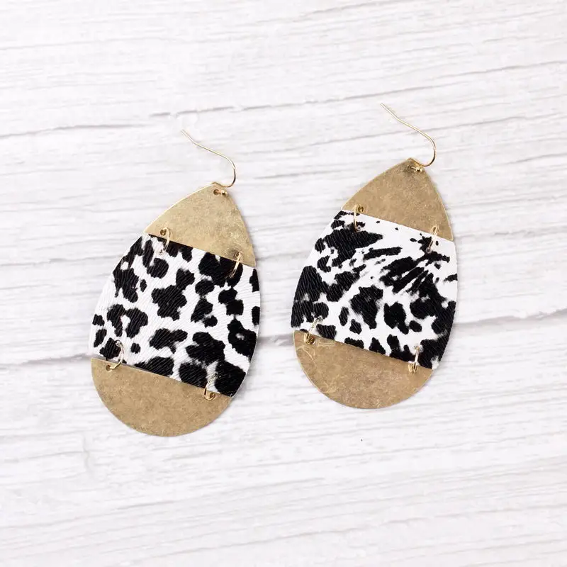 

Leopard Print Teardrop Leather Dangle Drop Earrings for Women Metallic Leather Water Drop Earrings Women Statement Earrings New