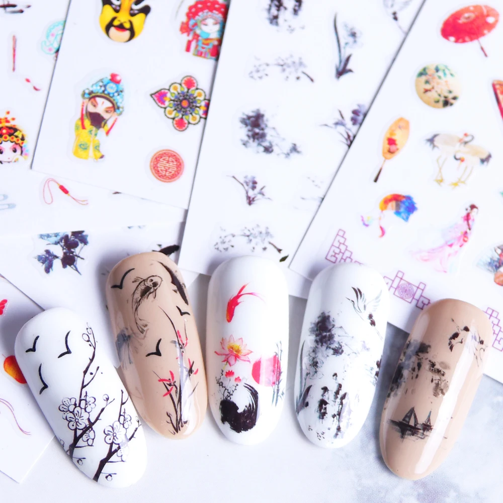 

1Sheet Watercolor Floral Nail Art Sticker 3D Chinese Ink Flower Painting Adhesive Decal DIY Decoration Nail Silder LACA410-418