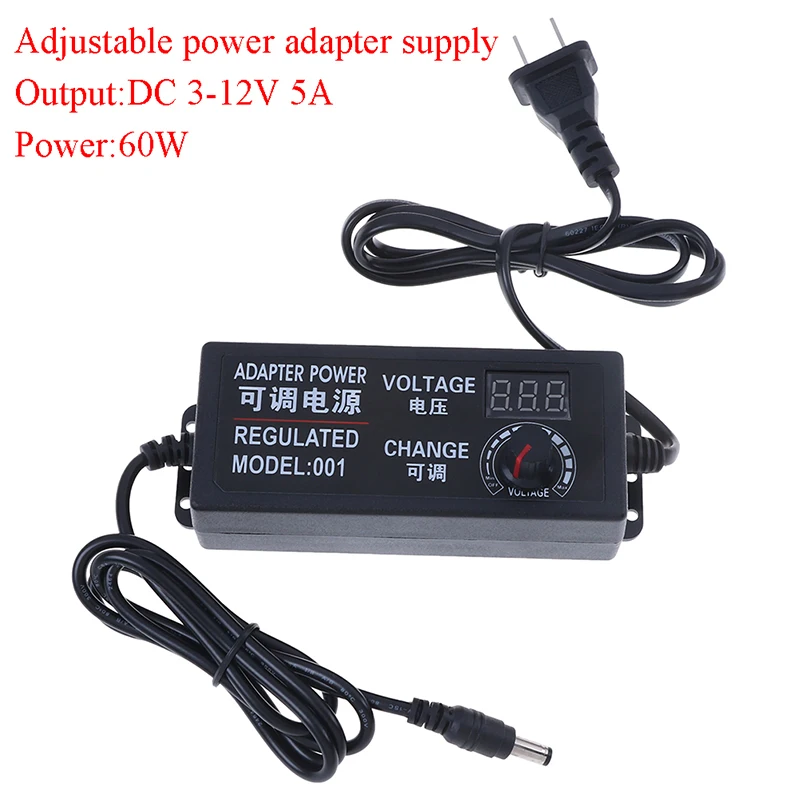 3-12V 5A 60W AC/DC Adapter Switching Power Supply Regulate Power Adapter Display