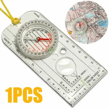 

Portable Outdoor Portable Magnifying Compass Ruler Magnifier Scale Scout Hiking Camping Boating Orienteering Map 126*40*10mm