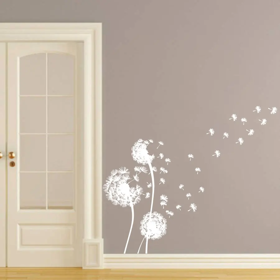 Белые наклейки на стены с одуванчиком, красивые художественные наклейки на стену с одуванчиком, цветами и растениями, виниловые наклейки для домашнего декора 137