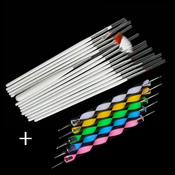 Cheap Wholesale 1000sets Manicure Tools 500sets 15pcs/set Nail Art Brush Pen + 500sets 5pcs/set Acrylic Dotting Pen Marbleizing Tool
