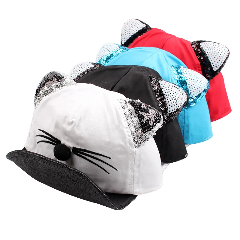 Cartoon Cat Baby Caps New Soft Cotton Baby Hat With Ears Summer Sequins Caps For Girls 2017 Summer Autumn Baby Boys Sun Hats (13)