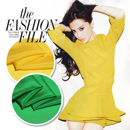 

LEO&LIN 2017 New Candy Colorful Crepe De Chine Satin 100% Silk Fabric For Dress Material Yellow/Green 50cm