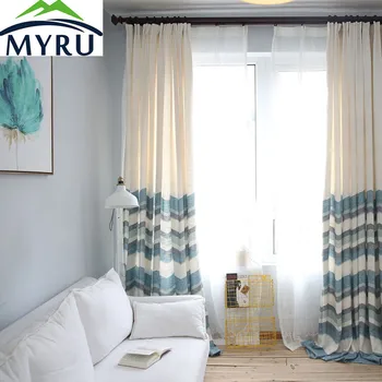 

MYRU Stripe Printed Half Shading Imitation of Cotton and Linen Curtain