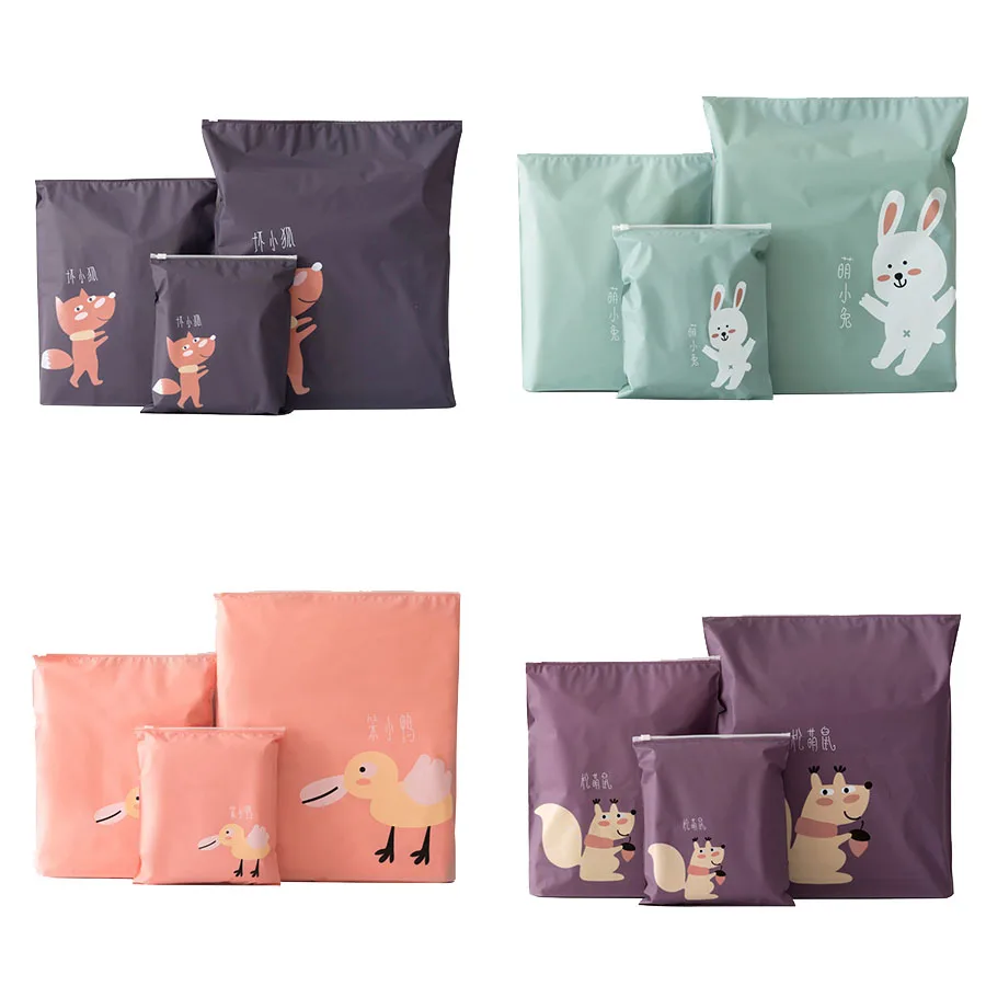 3pcs lot Zipper waterproof Storage Bags cartoon Squirrel Rabbit Fox Duck animal design Home Dress Organizer