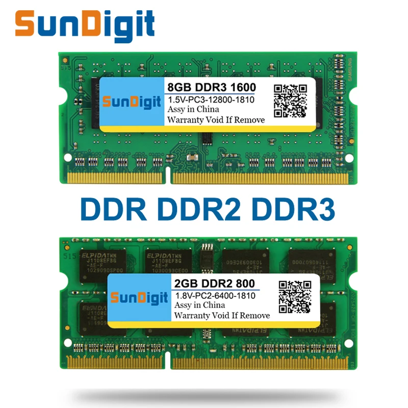 En Ligne Marque SunDigit Ordinateur Portable Mémoire Ram DDR1 DDR2 DDR3 400 MHz 800 MHz 1333 MHz 1600 Mhz 8 GB 4 GB 2 GB 1 GB 512 MO pour Ordinateur Portable Sodimm Memoria