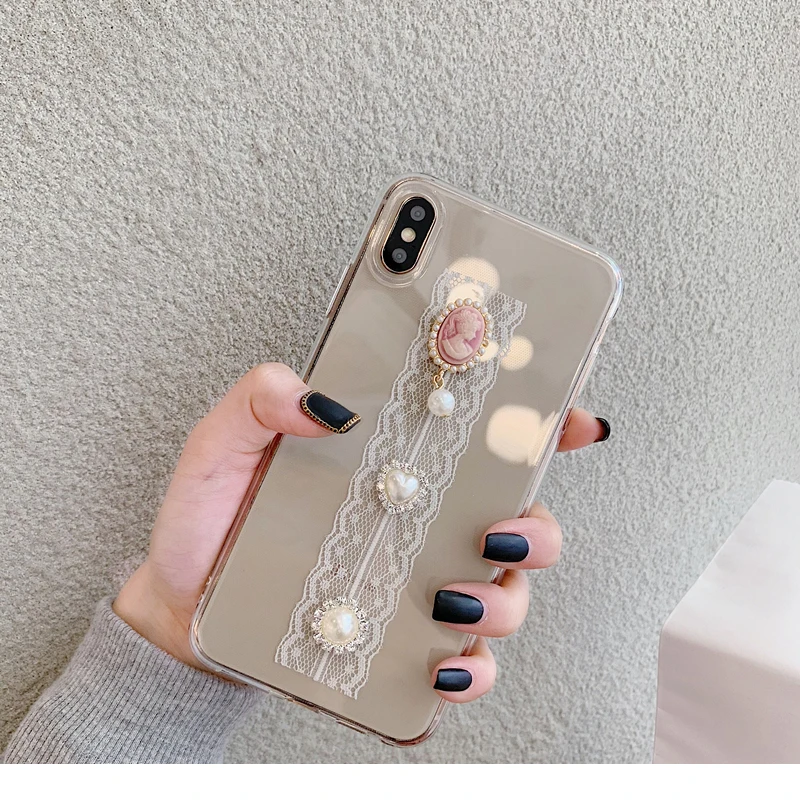 GlamPhoneCase роскошная хрустальная люстра кружевной прозрачный чехол для iPhone X XR XS Max 8 7 6s Plus, 7 plus, 8 plus мягкая термополиуретановая накладка на заднюю панель