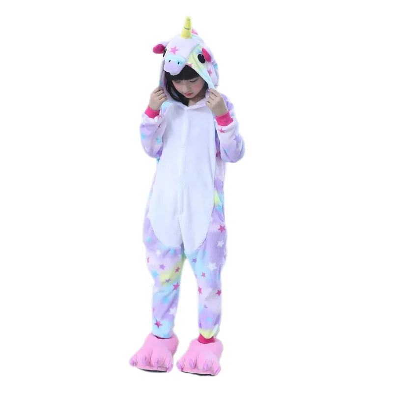 Kids Pajamas Flannel Animal Unicorn Pikachu Stitch Costume Cosplay Winter Cute Cartoon Children Sleepwear Baby Pyjamas Onesies