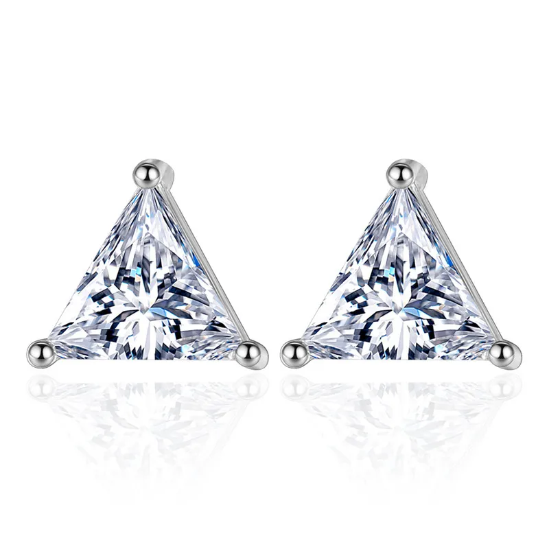 

100% 925 sterling silver shiny crystal triangle design ladies'stud earrings women wholesale jewelry birthday gift drop shipping