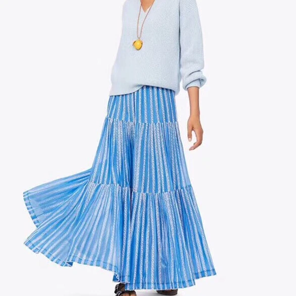 2019 lente en zomer mode hoge elastische taille bloem borduren gestreepte vrouwen hoge kwaliteit grote schommel lange rokken 2019 lente en zomer mode hoge elastische taille bloem borduren gestreepte vrouwen hoge kwaliteit grote schommel lange rokken