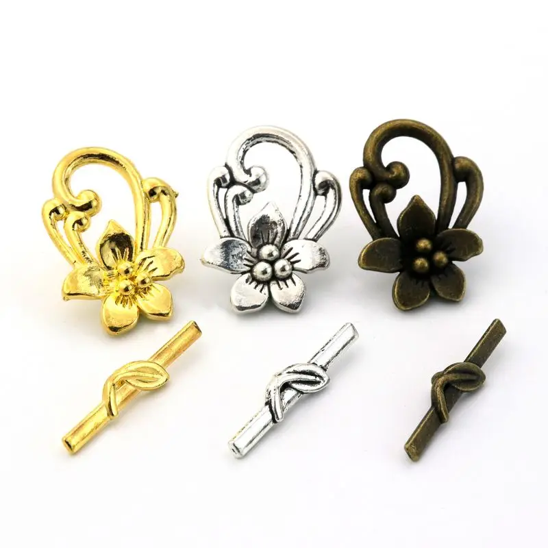 

10Sets/lot Gold Antique Silver Bronze Flower Metal Connector Hook OT Clasps Toggle For Jewelry Diy Bracelet Chain Accessories
