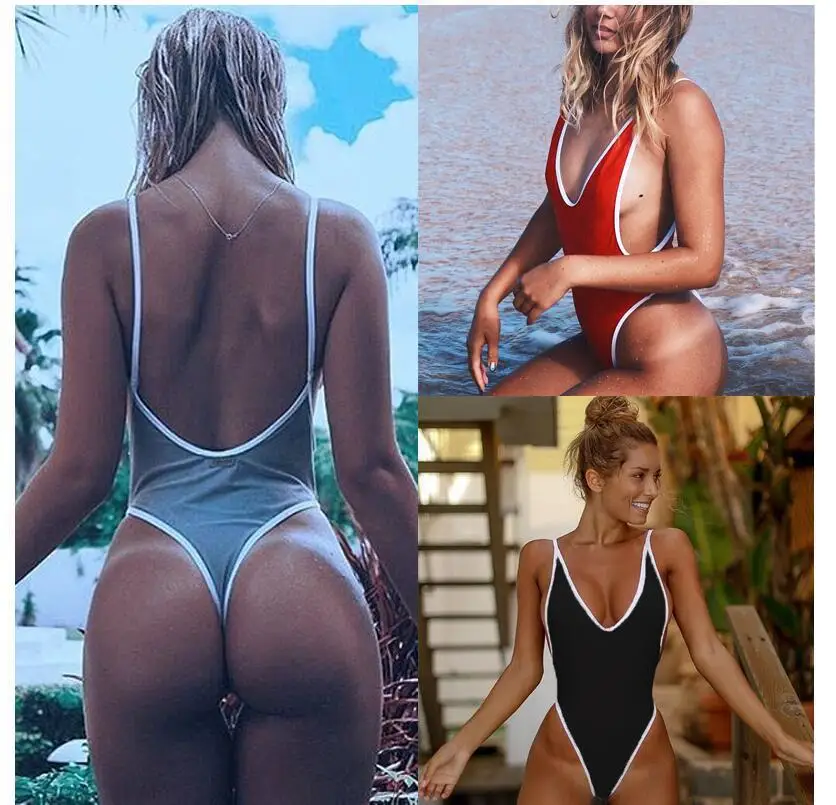 2018 Gray One Piece Monokini Swimsuit Thong Swimwear Girls -1350