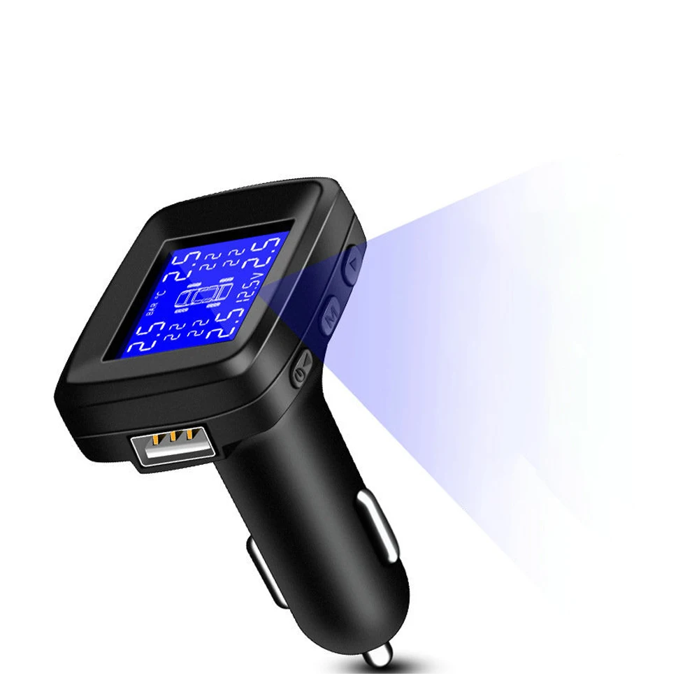 Car Tire Pressure Monitoring System Cigarette Lighter Plug TPMS LCD Display Waterproof 4 External Sensors USB Charging