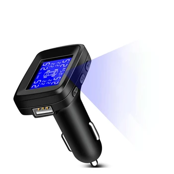 

Car Tire Pressure Monitoring System Cigarette Lighter Plug TPMS LCD Display Waterproof 4 External Sensors USB Charging