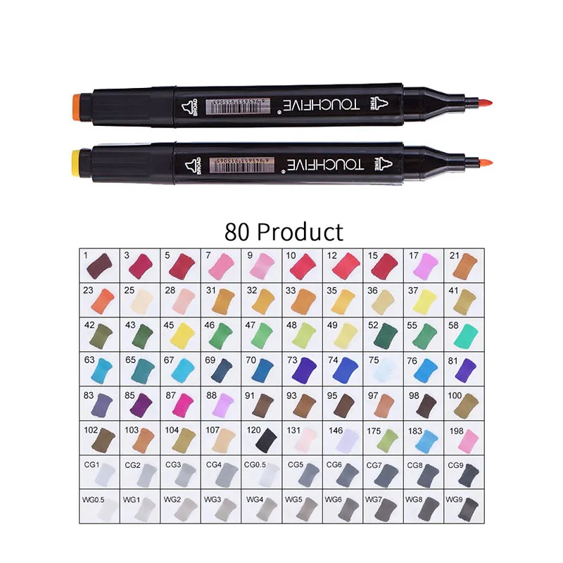 BLACK-80PRODUCT TOUCHFIVE 168 цветов художественные Маркеры Набор ручек с двойной головкой ручка для рисования манга маркер для окрашивания выдвижных ящиков поставки Студенческая ручная краска - Цвет: BLACK-80PRODUCT
