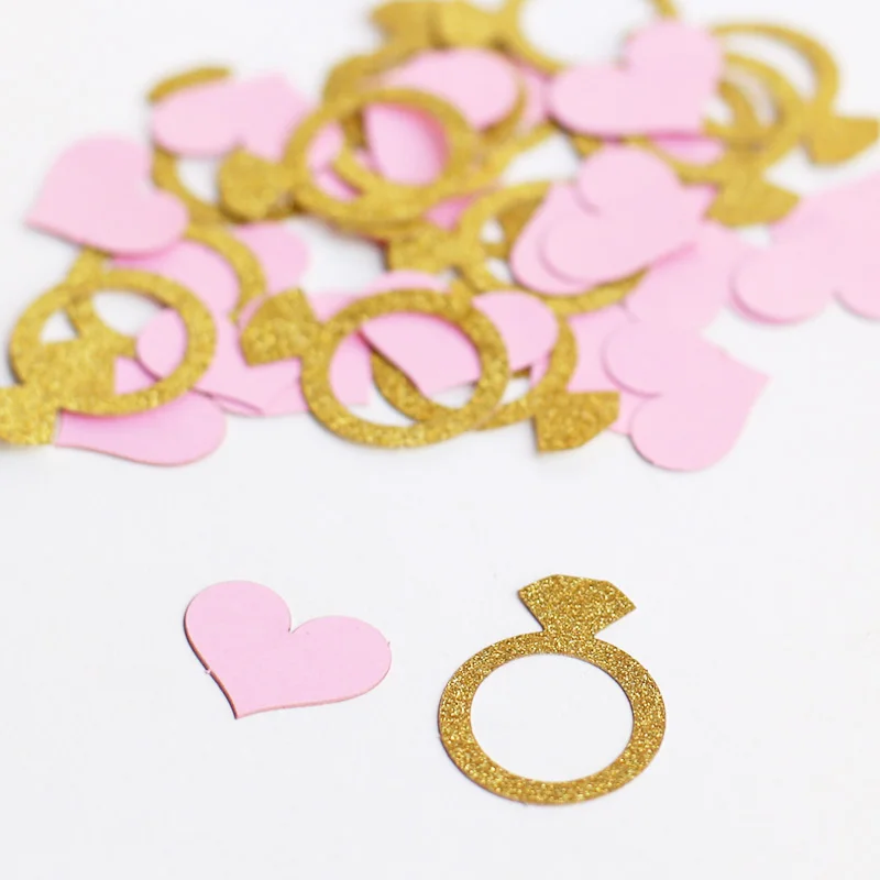 c23 Pink and gold confetti, heart and diamond ring confetti. Engagement