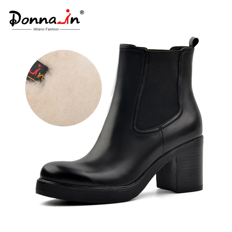 preço Donna em mulheres botas de inverno genuíno couro botas de neve lã palmilha de pele naturais sapatos de plataforma de salto alto tornozelo Chelsea botas