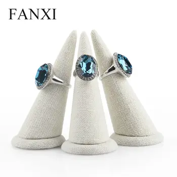 

FANXI 3pcs/lot Ring Display Stand With Finger Tip Beige Linen Jewelry Ring Holder Showcase jewelry box Exhibitor