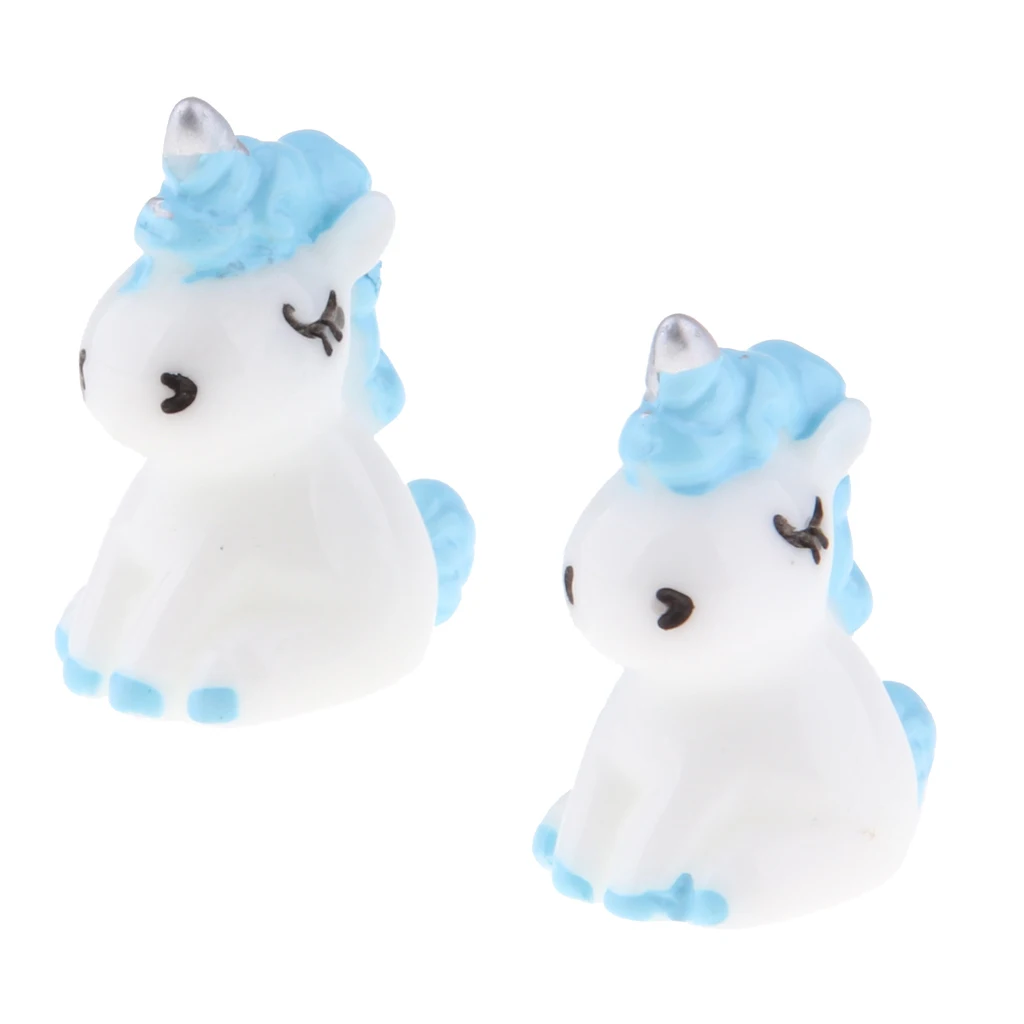 2 Pcs Miniature Unicorn Figurine Mini Unicorn Miniature Fairy Garden Dollhouse Micro Landscape Ornaments Gift for Kids Toys