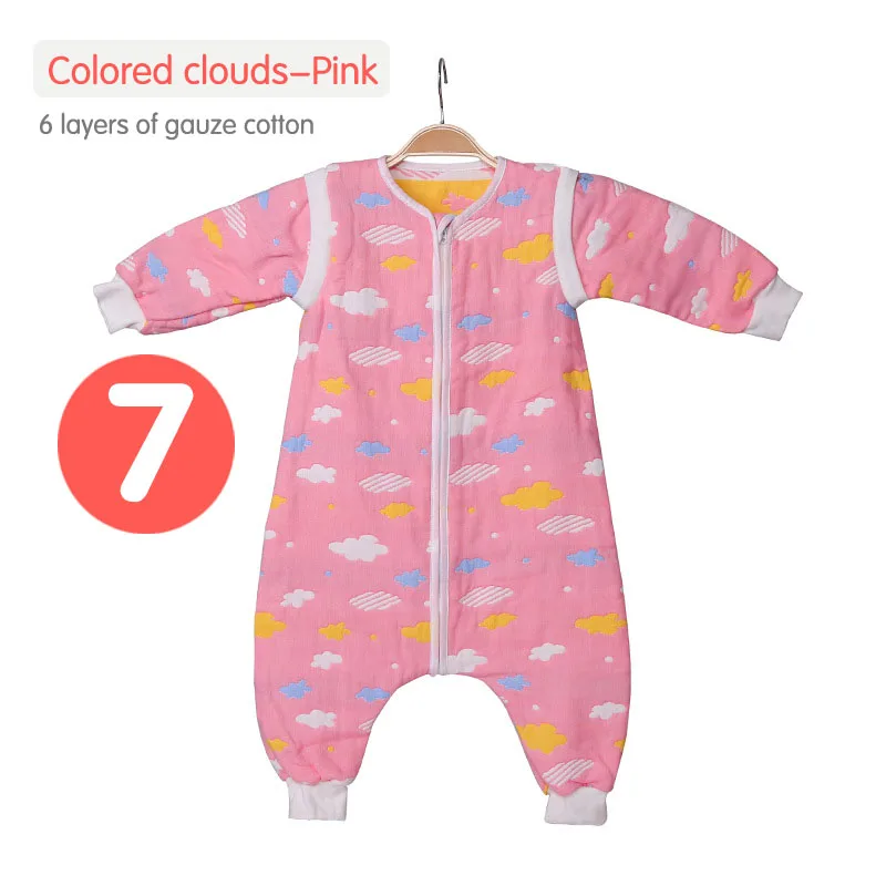 6-слойное хлопковое газовое платье для маленьких спальный мешок Весна и осень тонкая детская Всесезонная Универсальный нагрева комнаты ножки малыша анти-kick - Цвет: 7Colored clouds-Pink