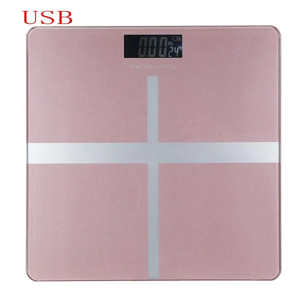0,1 кг-180 кг весы для жировых отложений, напольные, умные, электронные, светодиодный, цифровые весы для ванной, весы для ванной, весы - Цвет: Rose Gold USB