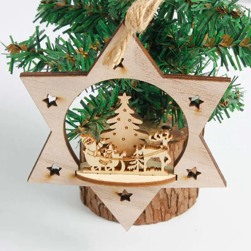 

Snowflake Wooden Pendant Wooden Embellishments Rustic Merry Christmas Tree Hanging Ornament Carved Pendants Xmas Decorations