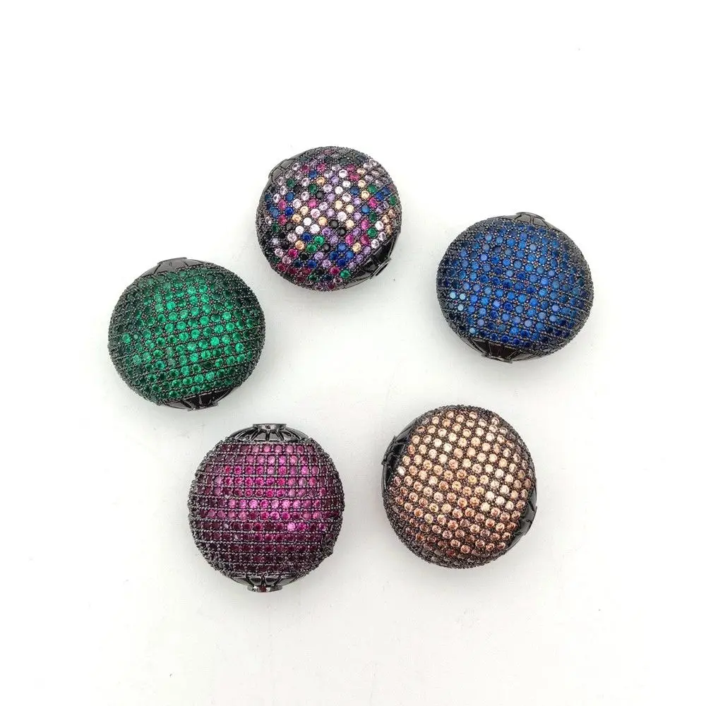 

1pc 20mm gunmetal golden plated Cz micro pave coin loose beads for jewelry making
