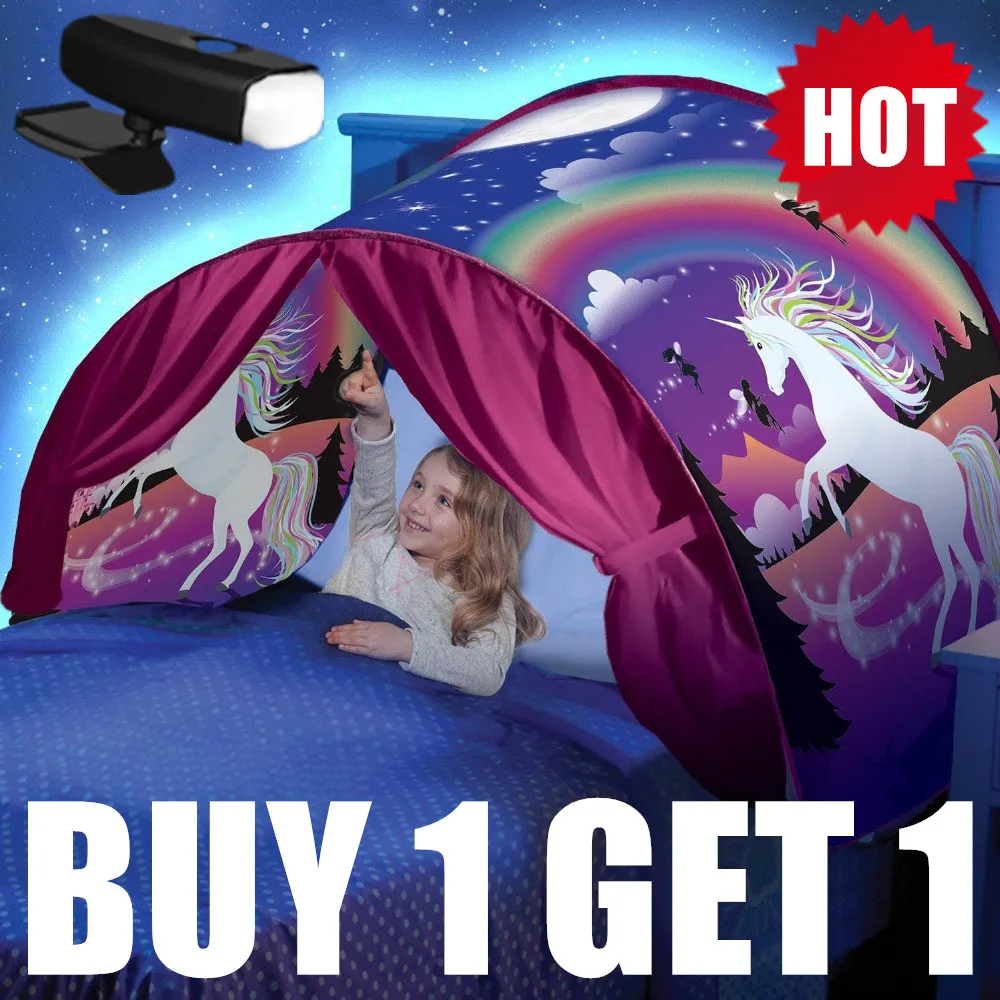 

BUY 1 TENT GET 1 LED Dream Tents With Led Light Unicorn Space Winter Dinosaur Twin Size Children Kid Birthday Christmas Gift