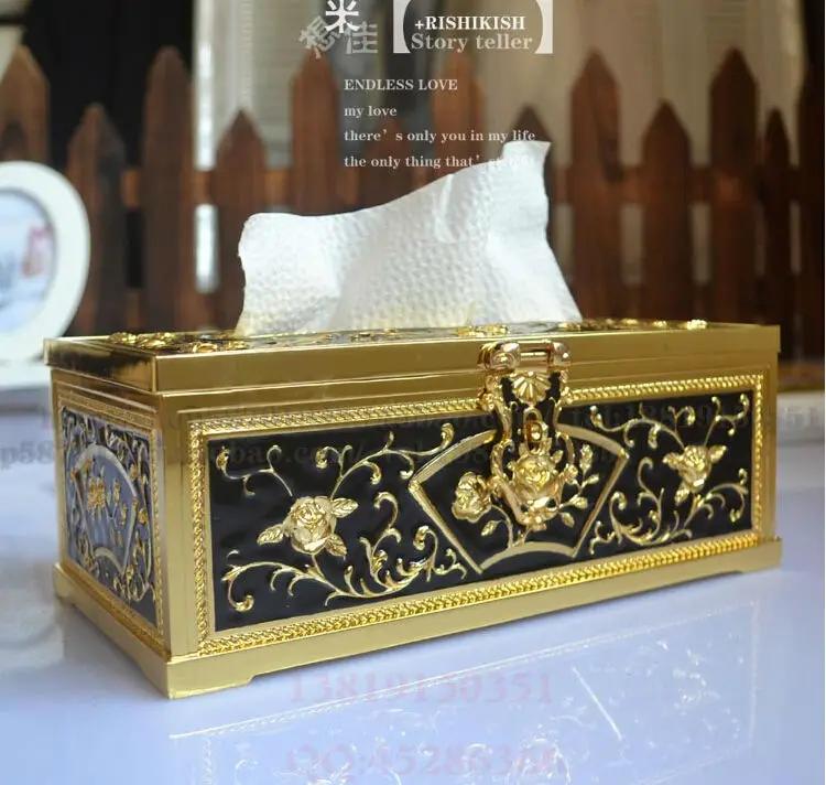Европейская роскошная позолоченная резные металла коробка для салфеток Салфетка коробка крышка салфетница бумажная салфетка держатель для домашнего декора ZJH013