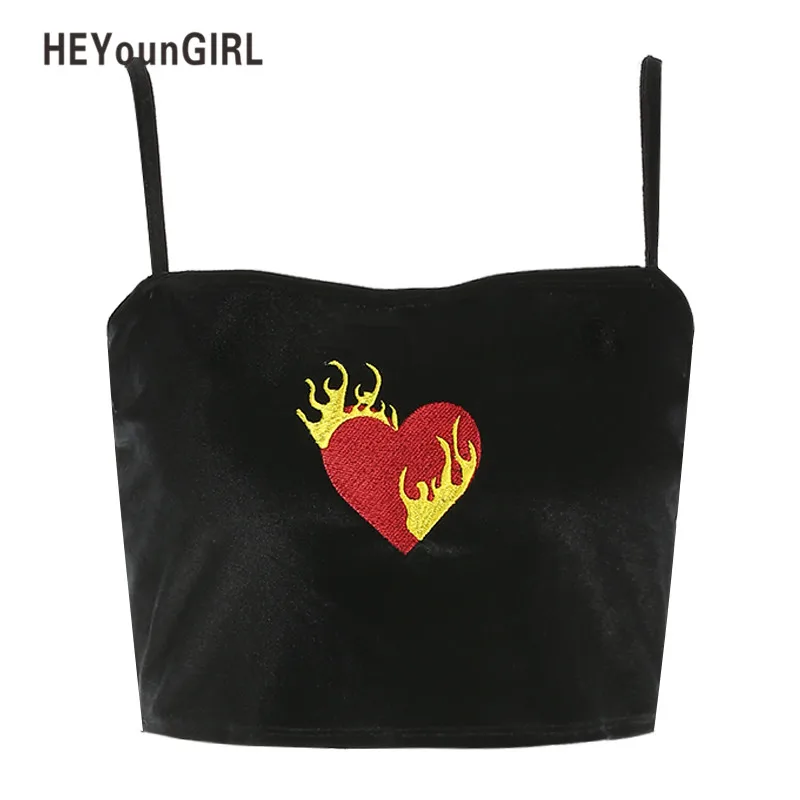 

HEYounGIRL Sexy Velvet Tube Top Tee Shirt Women Embroidery Cropped Tops Backless Short Tank Strap Sleeveless Bandeau Boob Female