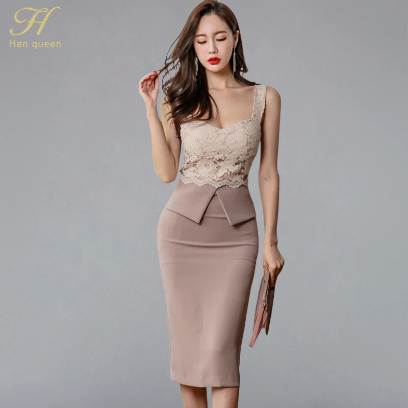 Hハン女王ストラップレス夏olレース鉛筆ドレス18新ファッションセクシーなv衿ノースリーブヴィンテージクラブパーティードレス Dresses Aliexpress