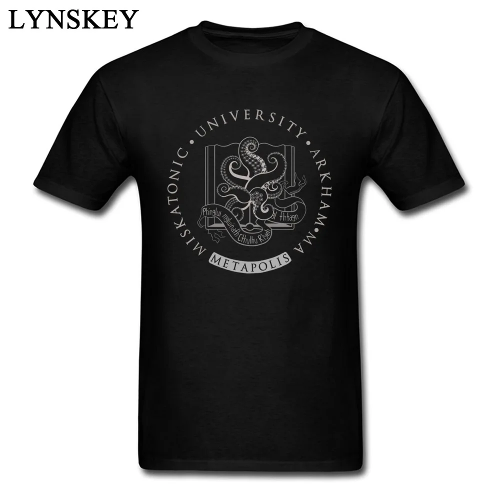 Funny Boy T Shirts Crewneck Summer Short Sleeve Cotton Tops T Shirt Design Crazy Tee Shirts Light Cthulhu in Miskatonic University at Metapolis black