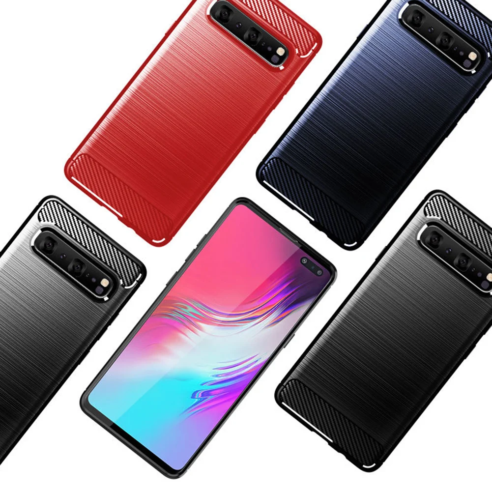 Матовый чехол для телефона Samsung S10 5G Galaxy углеродное волокно мягкий ТПУ