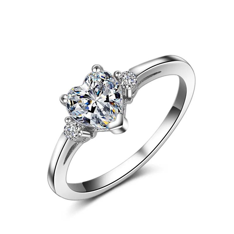 

Fine Jewelry Heart Silver Ring Real 925 Sterling Silver Wedding Rings For Women 1ct Heart 5A Zircon cz Engagement Rings Jewelry