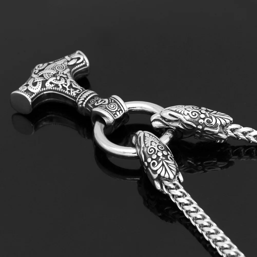 Мужская нержавеющая сталь викинга oidn голова волка с Тор молот Мьёльнир кулон ожерелье-Дракон цепь