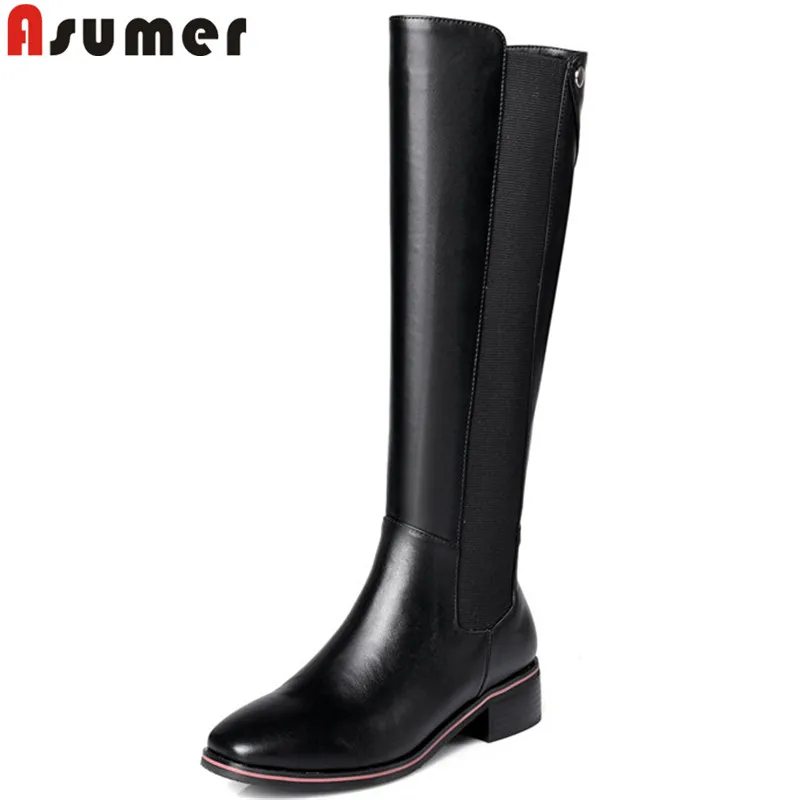 

ASUMER black fashion knee high boots women autumn winter boots square toe med heels ladies prom shoes 2018 new size 33-41