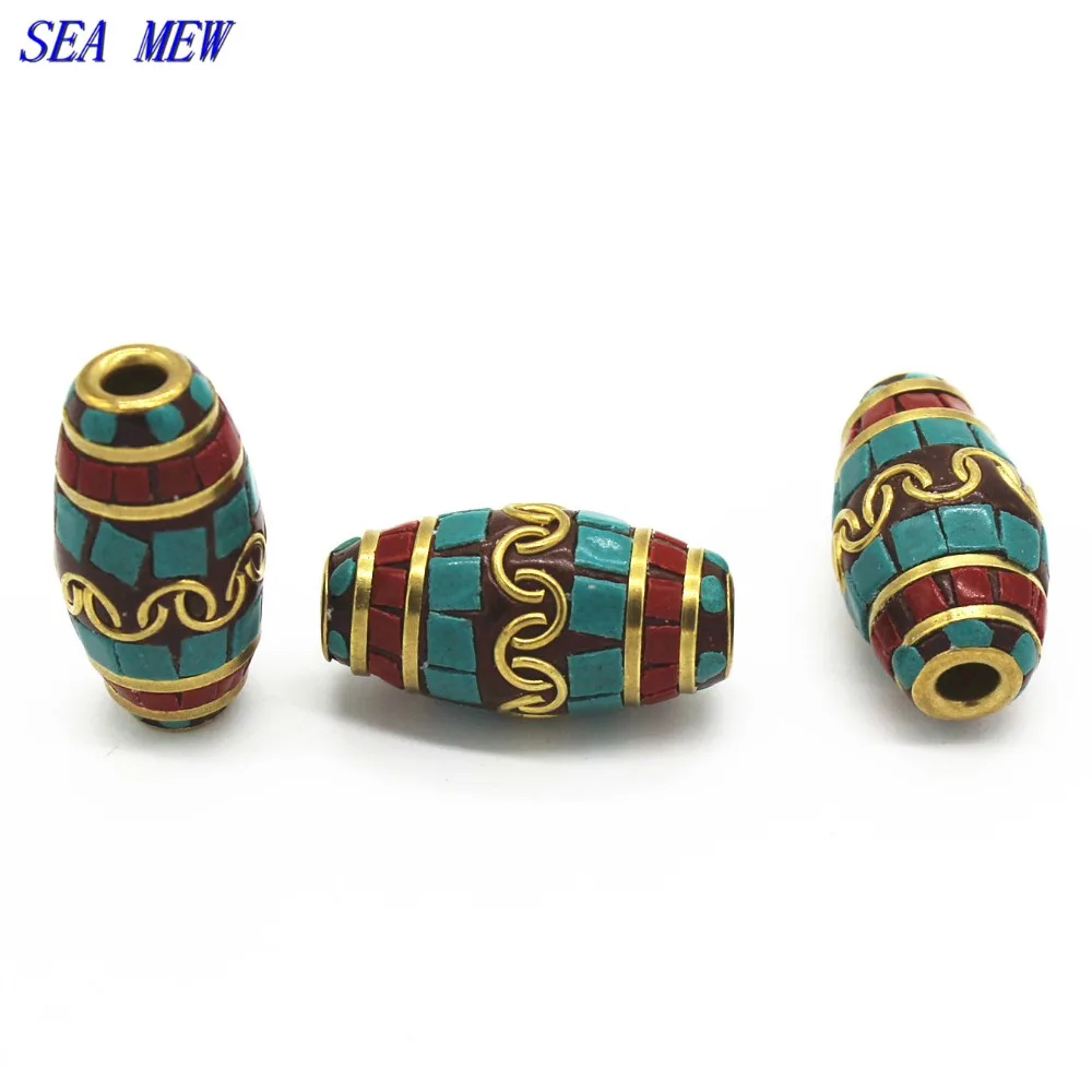 

SEA MEW 2 PCS 14mm*24mm Nepal Metal Brass Coral Loose Beads Spacer Beads Hole Beads DIY Handmade Beads For Jewelry Making