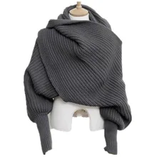 

Korean Knitted LICs Scarf Collar Unisex Winter Warm Long Sleeve Poncho Scarves For Women Knit Shawls Stole Men's Sweater Scarfs